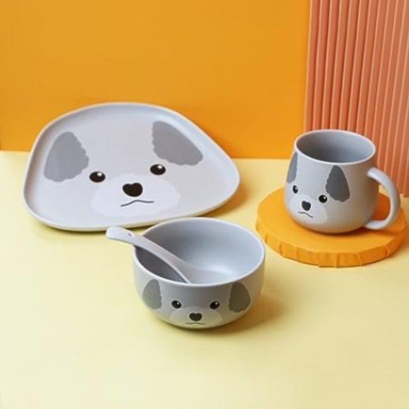 4 pc - Cute Dog Ceramic Dinnerware Set (Grey) - Picture 2 of 7